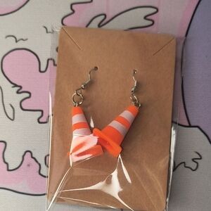 Orange and White Traffic Cone Earrings